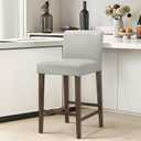 CHITA Counter Height Bar Stools Set of 2, 27" H Seat Height Upholstered Barstools, PU Leather in Creamy Grey, Enlarged 27" Height - 2pcs