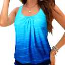 Yonique Womens Blouson Tankini Top No Bottom Loose Fit Swim Top Modest Tank Top (XX-Large, Blue Gradient)