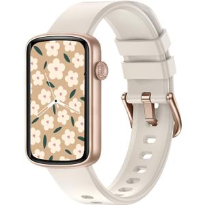 Fitness Watches for Women, LYNN2 Fitness Tracker with Heart Rate Monitor Blood Oxygen/Sleep Tracker Pedometer, Slim Step Tracker Watch for iOS/Android Phones Waterproof (Milky White)