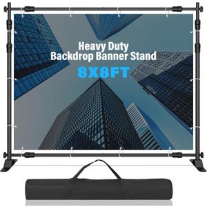 8 x 8 FT Banner Stand Kit, Adjustable Backdrop Stand for Parties, Heavy-Duty Photography Step and Repeat Stand with Portable Bag for Birthdays, Promotions, Exhibitions (Banner Not Included)