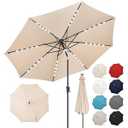 FLAME&SHADE 9 ft Patio Umbrella with Solar Lights, 40 LED Lighted Table Outdoor Umbrella for Deck, Pool, Porch, Backyard, Market, Garden, 8 Sturdy Ribs, UV Protection, Beige