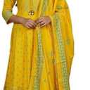 Sayang Cotton Anarkali Indian Kurti for Women Summer Dress Kurta Pant with Dupatta Set (Yellow). L /40