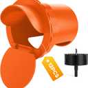 Chicken Feeder Port 12 Pack - No Waste DIY Poultry Feeding Kit with Stopper Lid & Hole Saw, Reusable Rain Proof Automatic Coop Gravity Feeder for Hens Ducks Geese (Orange)