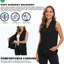Mastectomy Shirts with Drain Pockets V-Neck Open Front Breast Cancer Shirts for Women Post Mastectomy Must Haves (Black, S)