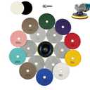 4 Inch Diamond Polishing Pads, 14 PCS 50-8000 Grit Wet/Dry Granite Stone Polish Pad Kit with 5/8-11 Backer Pad, Drill Adapter and Wool Disc for Granite Marble Concrete Stone Tile