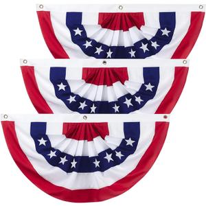 6 x 3 Ft 4th of July Decorations Big American Pleated Fan Flag, 3 Pcs Patriotic Decorations American Flag Bunting, Red White and Blue Half Fan Banner Bunting Flags Outdoor Indoor for Memorial Day Decor