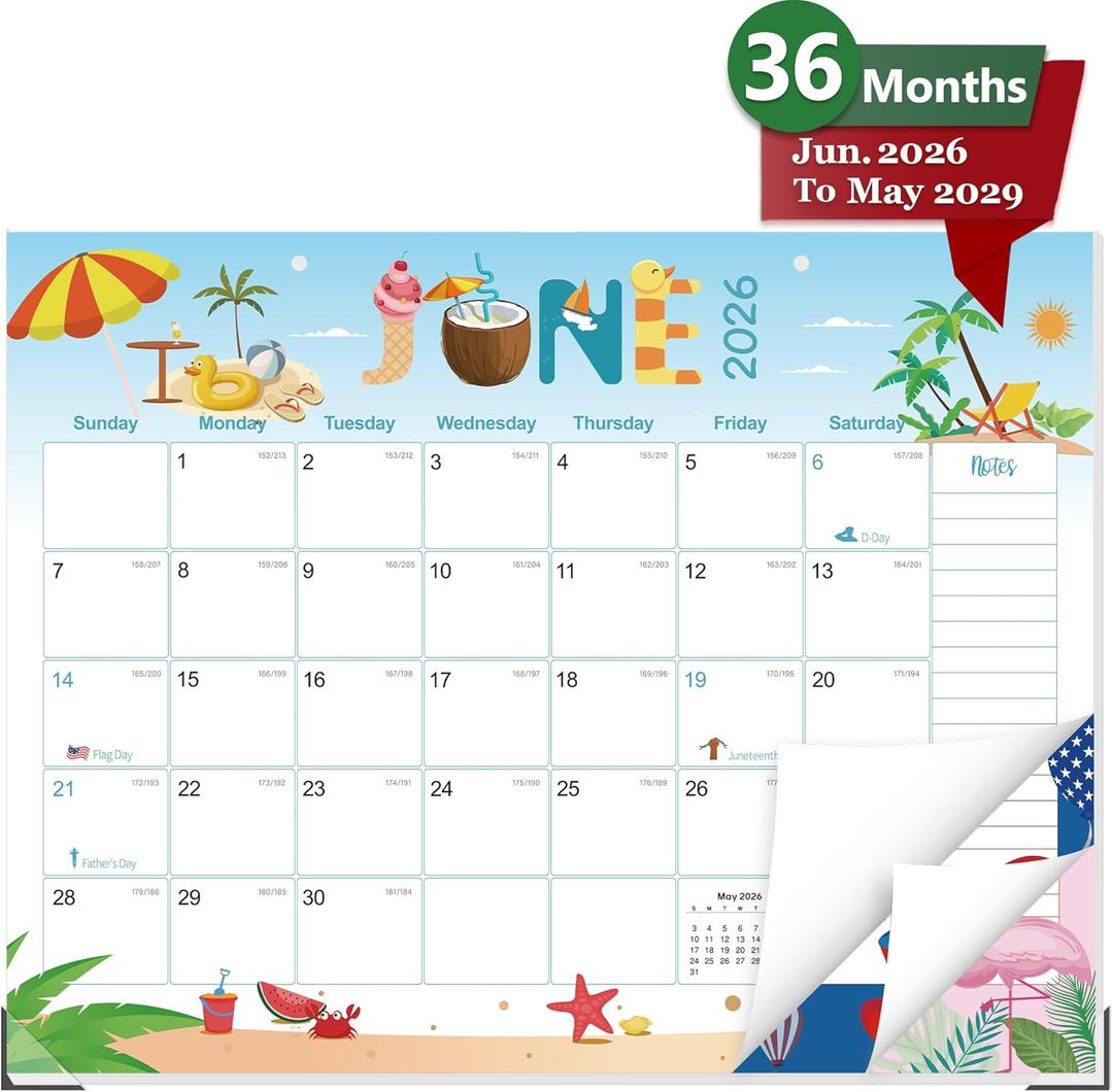 GuassLee Desk Calendar 2026-2029,36 Months 22" x 17" Large Calendar from June 2026 to May 2029,Desktop/Wall Monthly Planner with Julian Date and Thick Paper for Office Home School