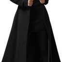 Cicy Bell Womens Long Double-Breasted Hooded Coat Winter Warm Wool Trench Coat with Belts (X-Large, Black)