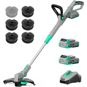 Litheli 20V 12 Inch Cordless String Trimmer/Edger, 2 X 2.0Ah Battery Powered Weed Eater with Auto-Feed for Lawn Trimming/Edging, with 6 Pcs Grass Cutter Spool Line, Fast Charger Included