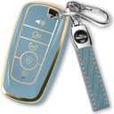 For Ford Key Fob Cover with Keychain, Soft TPU Key Case Shell Full Protection for Ford Explorer Fusion Escape Edge Expedition F150 F250 F350 F450 F550 Maverick Mustang(Blue)