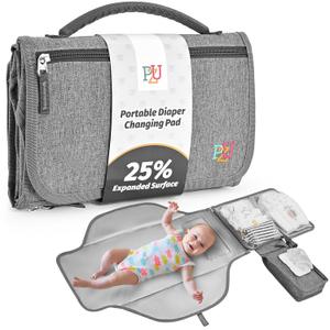 PZU Portable Diaper Changing Pad - Changing Pad Portable with Wipes Pocket, Waterproof Diaper Changing Mat, Portable Changing Pad for Baby, Newborn Gift Grey