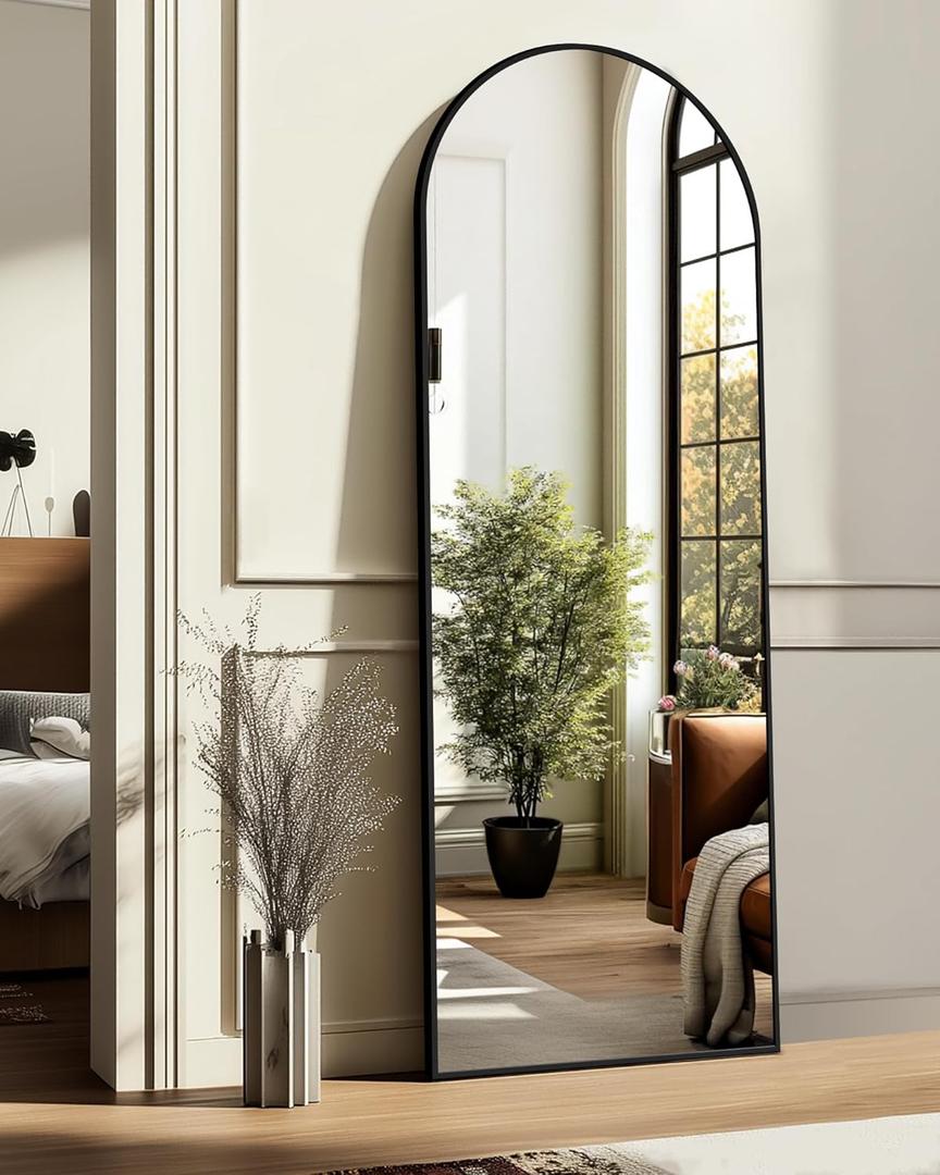 Arched Full Length Mirror, 56"x15" Standing Body Mirror for Wall, with Aluminum Alloy Frame for Bedroom, Living Room, Dressing Room(Black)