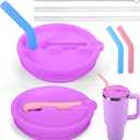 Mity rain 2PCS Silicone Tumbler Flip Straw Lid for Stanley Cup 40OZ, Spill Proof Lid Compatible with Stanley Quencher Flip Straw Lids for Replacement (Purple)