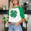 St Patricks Day Shirt Women Luck Shamrock Shirts Cute Saint Patricks Day Crop Top Irish Raglan Shirt (White, XS)
