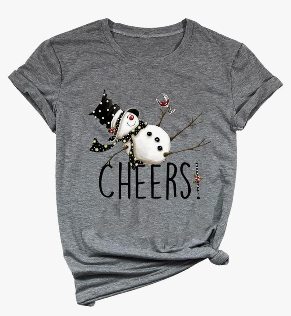 Yimoya Snowman Wine Cheers T Shirts Women Funny Christmas Snowman Beer Wine Graphic Tees XL