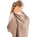 Konssy Muslin Nursing Cover for Baby Breastfeeding, Breathable 100% Cotton Breastfeeding Cover with Rigid Hoop for Mother Nursing Apron, Multi-use Carseat Canopy (Brown)