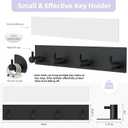 VIS'V Key Holder Wall Mount, Large Metal Self Adhesive Key Hanger with 4 Hooks, No Drilling, Extra Adhesive Strip, Black