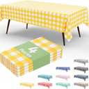 misaya 4 Packs Buffalo Disposable Table Cloth, 54 x 108 Inch Waterproof Plastic Tablecloth, Rectangle Yellow and White Checkered Table Covers for Picnic, Birthday, Party