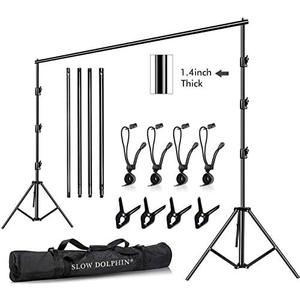 SLOW DOLPHIN 10 x 10Ft Photo Video Studio Heavy Duty Adjustable Muslin Backdrop Stand Background Support System Kit for Photography with Carrying Bag 8 Pcs Clip Clamps, One Size