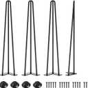 SMARTSTANDARD Hairpin Table Legs 28 Inch, 1/2'' in Diameter 3 Rods, Metal Home DIY Projects for Nightstand, Coffee Table, Dresser with Rubber Floor Protectors, Black, 4PCS