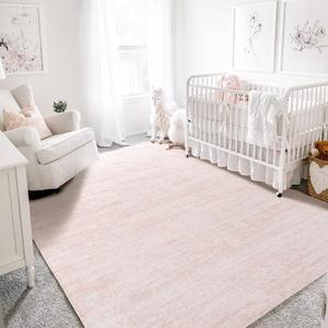 Light Pink Rug 5x7 for Nursery Bedroom, Abstract Cute Modern Washable Boho Area Rugs for Girls Room, Blush