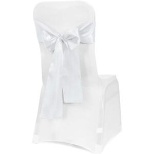 Obstal 50 PCS Satin Chair Sashes Bows for Wedding Reception- Universal Chair Cover Back Tie Supplies for Banquet, Party, Hotel Event Decorations (White)