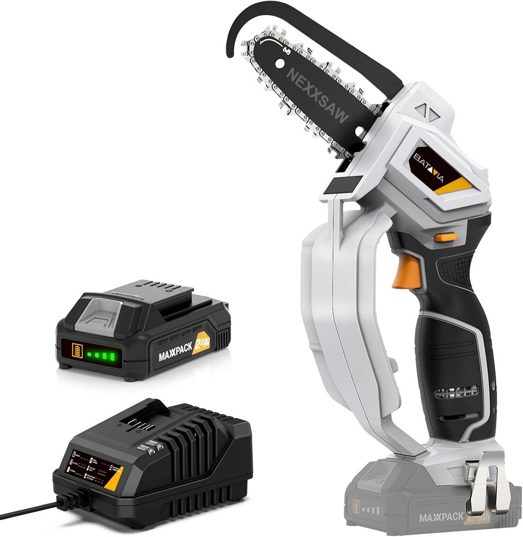 Mini Chainsaw, BATAVIA Electric Chainsaw Cordless with Security Lock, Portable Handheld Chain Saw for Wood Cutting Tree Trimming DIY Projects Gardening Camping
