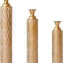 Holiday Decor Gift Set: 3-Piece Metal Vase Set for Christmas, Iron Decorative Vases for Artificial Flowers - Farmhouse Table Centerpiece for Home, Office, Festive Idea