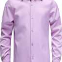 Boys Stretch Wrinkle Free Dress Shirts Button Down Shirt Long Sleeve Formal School Uniform Shirts (9-10 Years, Light Purple)