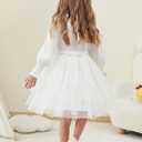Toddler Girl Tulle Dress Puff Long Sleeves Tutu Dresses with Tie Belt for Princess Brithday Party 1-6T