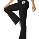 FOHOFO Yoga Pants Women, Flare Leggings for Women with Pockets, Crossover High Waisted Bootcut Yoga Pants Black Size M