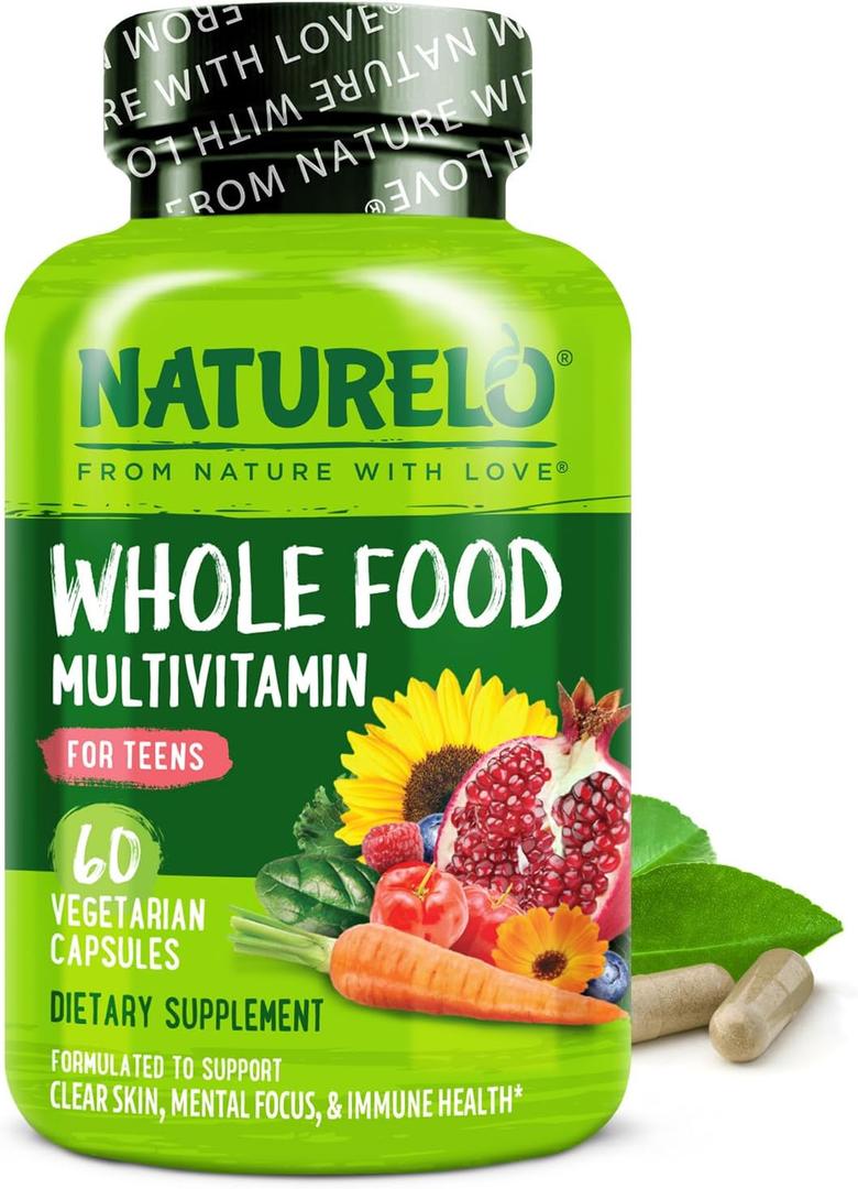 NATURELO Multivitamins for Teenage Girls/Boys, 60 Capsules, Whole Food Multivitamin with Minerals, Non-GMO, Vegetarian (60 Count (Pack of 1))
