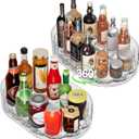 Lazy Susan Organizer for Refrigerator, 13.5'' x 8.5'' Clear Rectangular Turntable Fridge Organizer for Condiments in Refrigerator, Cabinet, Pantry, or Kitchen Countertop (2 Pack)