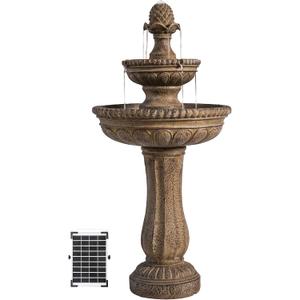 XBrand 39" Solar Water Fountain, 2-Tier Outdoor Sand Stone Resin with Solar Panel & Pump for Home Garden Yard Decor