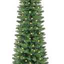 Green Pencil Artificial Christmas Tree Pre-Lit with Warm Lights, Slim Xmas Tree - 7FT