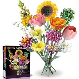 WISEPLAY Flower Bouquet Building Blocks Set for Adults – 1045 PCS Botanical Collection with Tulips, Sunflower & Lily | Creative Home Décor, Stress Relief Craft Kit | Unique for Women