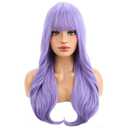 BERON Women Light Purple Long Curly Wig with Bangs Girls Wavy Purple Heat Resistant Synthetic Wigs Cosplay Costume Daily Party Wig