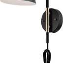 Globe Electric 51374 Cleo 1-Light Plug-in or Hardwire Wall Sconce, Matte, Antique Brass Accents, Black Cloth Cord, 14.44