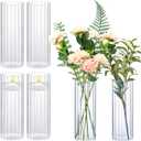 6 Pcs 10 Inch Tall Glass Ribbed Cylinder Vases Clear Floating Candle Flower Vase in Bulk, Hurricane Candle Holder for Wedding Housewarming Gift Table Centerpieces