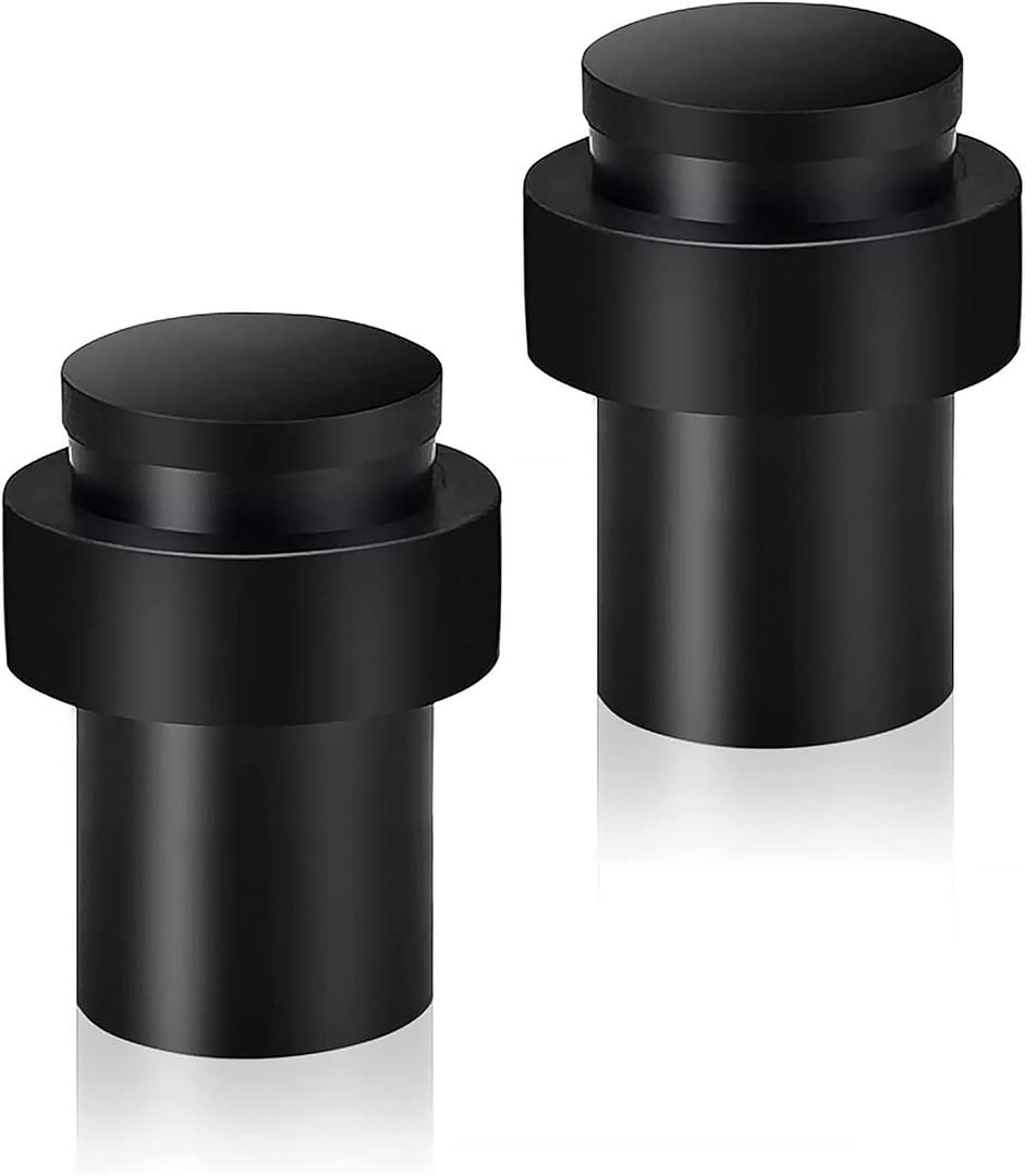 Door Stoppers, Floor Door Stops Black, 2 Inch(50mm) Stainless Steel, Modern Commercial Heavy Duty Solid Door Holder with Soft Rubber Bumper, Cylindrical Floor Mount Doorstops