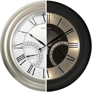 24 Inch Outdoor Clocks Waterproof, Self-Illuminated Large Outdoor Clock with Thermometer and Hygrometer Combo for Patio,Pool and Garden Decor,Roman Numeral,Morning Silver