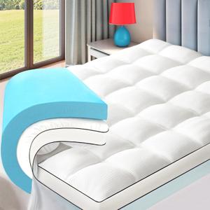4 Inch Dual Layer Memory Foam Mattress Topper for Pressure Relief and Back Pain, 2" Gel Memory Foam and 2" Cooling Pillow Top Mattress Pad Cover, Medium Support, Twin