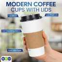 SNH Packing 100 Pack 16 oz Single Wall Disposable Coffee Cups with Lids and Sleeves Leak-Proof Hot Beverage Cups, Eco-Friendly To Go Paper Cups, Sturdy, Insulated, Compostable White Coffee Cups