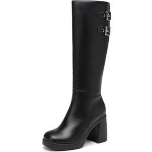 TYNDALL Womens Knee High Boots Platform Chunky Heel Black Boot for women (Black)