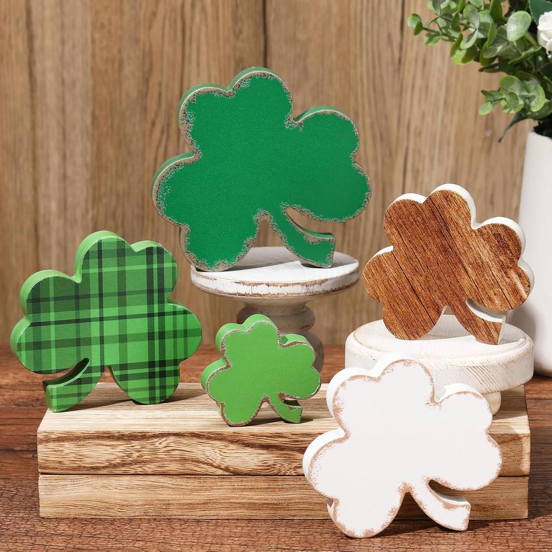 Yousoontic 5 Pieces St. Patricks Day Table Wooden Signs Shamrock Decorations Irish Table Tiered Tray Shelf Decor Centerpiece for Home St Patricks Party Decor(Classic)