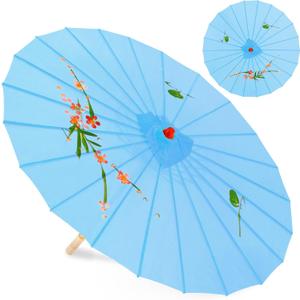 33" Blue Flower Silk Cloth Decoration Handmade Parasol Umbrella Chinese Japanese Asian DIY Art Dance Classical Umbrella for Wedding Parties Photography Costumes Cosplay (Blue)