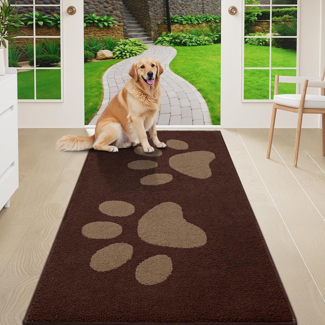 Buganda Dog Door Mat for Muddy Paws, Absorbent Dirt Trapper Washable Indoor Doormats, Non Slip Low-Profile Mud Mat for Dogs, Front Entrance Doormat for Inside Floor (59x24 Inches, Brown)