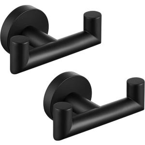 Angle Simple Double Towel Hook Matte Black 2 PCS, Stainless Steel Bathroom Robe Hook, Hand Towel Holder for Wall