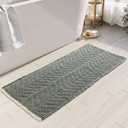 BULULOM Bath Rugs Boho Bath Mat,Upgraded Waffle Bath mat,Super Absorbent Non Slip Bath Rugs,Machine Washable Rugs for Shower Room, Rubber Backing Bath Mats, Ultra Soft,Bluish Grey & Yellow,19"*48"
