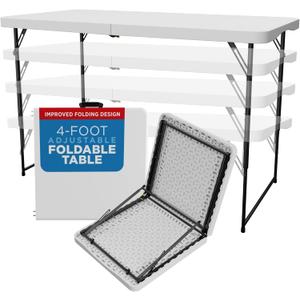 Sorfey Folding Table 4-Foot X 24 inch, Adjustable to 4 Heights, White Plastic